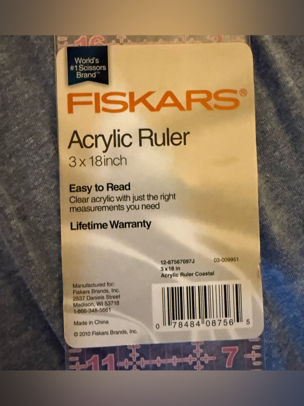 Fiskars Acrylic Sewing and Quilting Ruler 3” x 18” - Picture 7 of 7